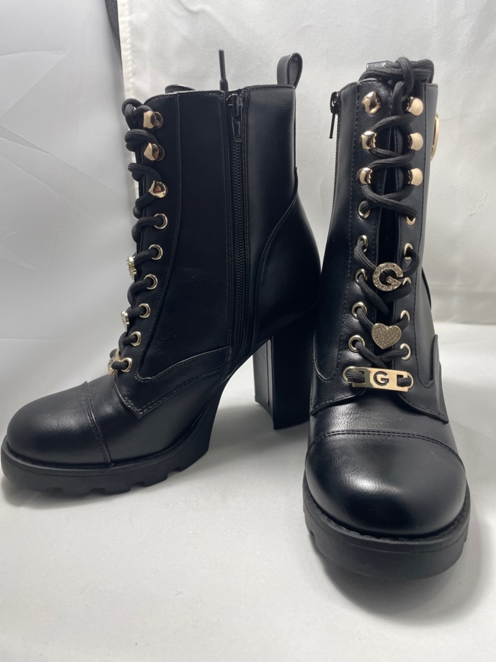 GBG Los Angeles Black Lace-Up Combat Boots with Gold Accents - Picture 2 of 13